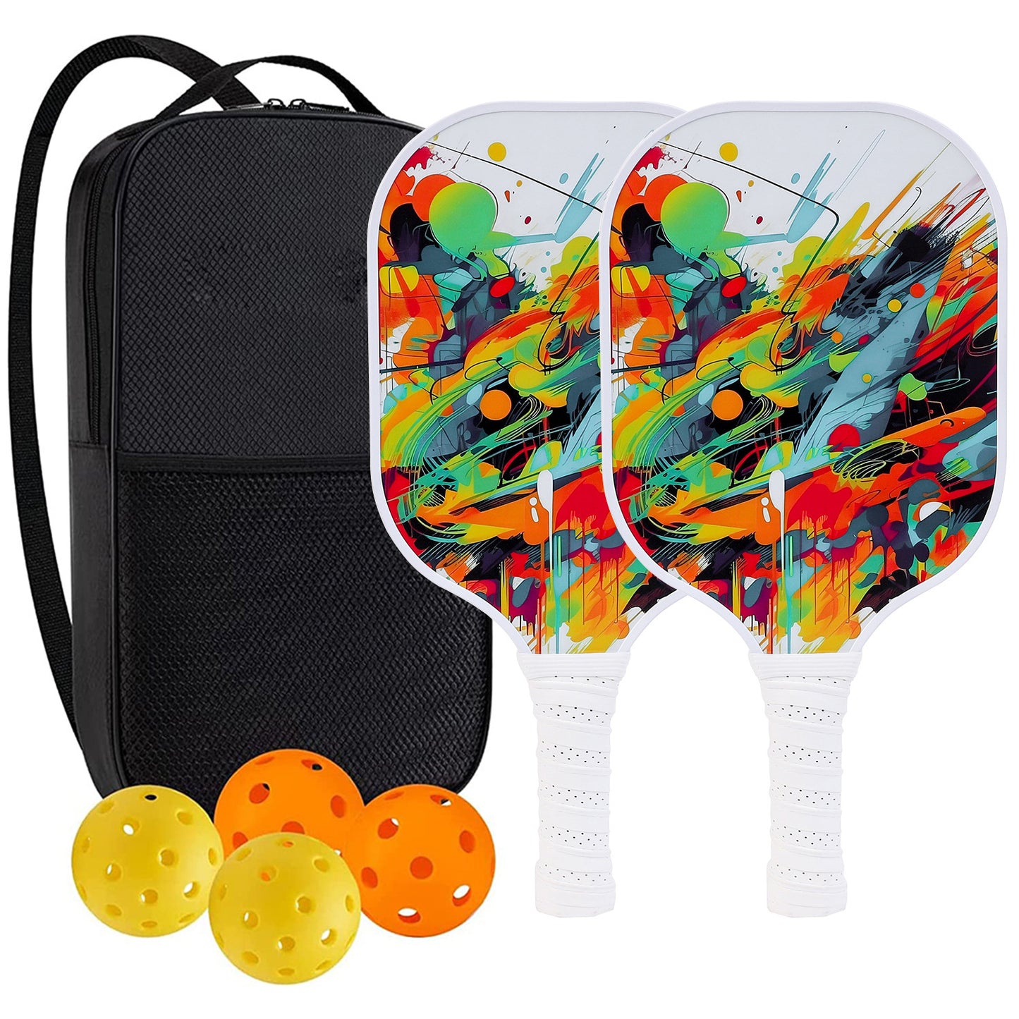 "Professional Pickleball Paddle set with balls  - Unique Artistic Design with fiberglass  Paddle for Enhanced Performance"