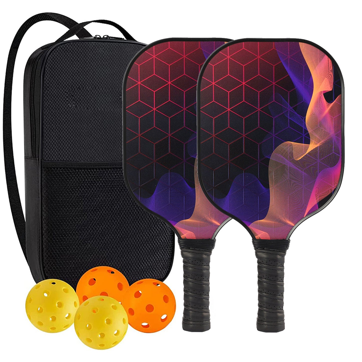 "Professional Pickleball Paddle set with balls  - Unique Artistic Design with fiberglass  Paddle for Enhanced Performance"