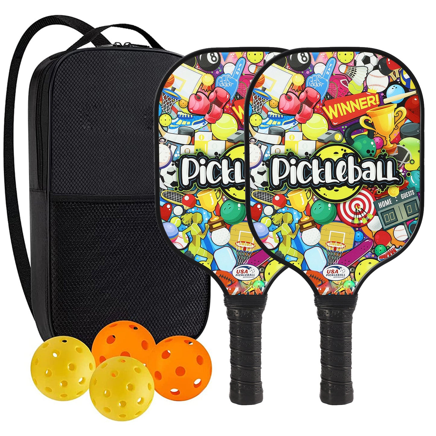 "Professional Pickleball Paddle set with balls  - Unique Artistic Design with fiberglass  Paddle for Enhanced Performance"