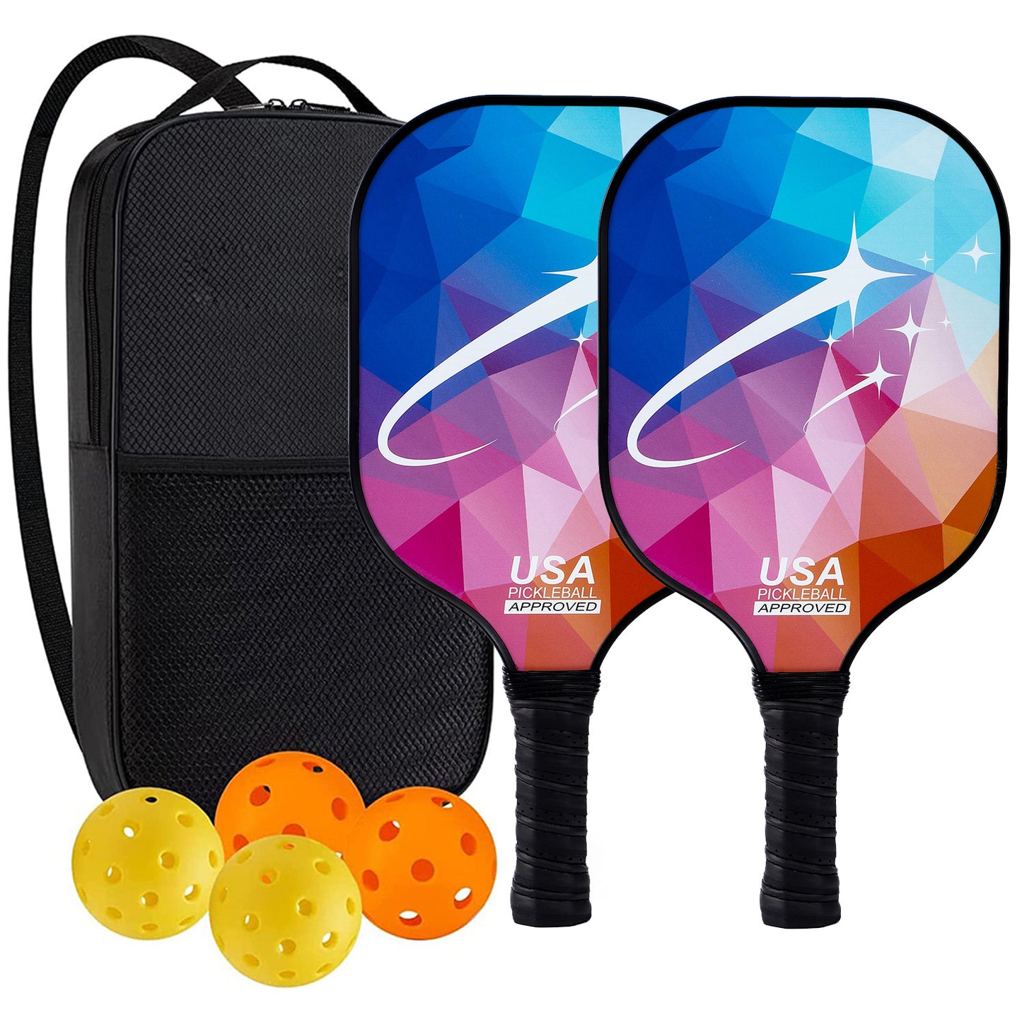 "Professional Pickleball Paddle set with balls  - Unique Artistic Design with fiberglass  Paddle for Enhanced Performance"