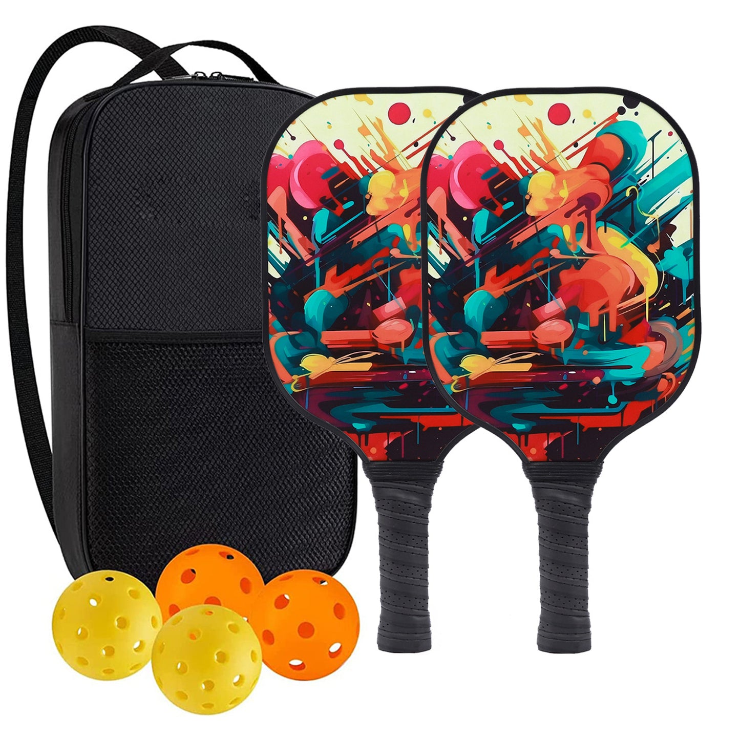 "Professional Pickleball Paddle set with balls  - Unique Artistic Design with fiberglass  Paddle for Enhanced Performance"